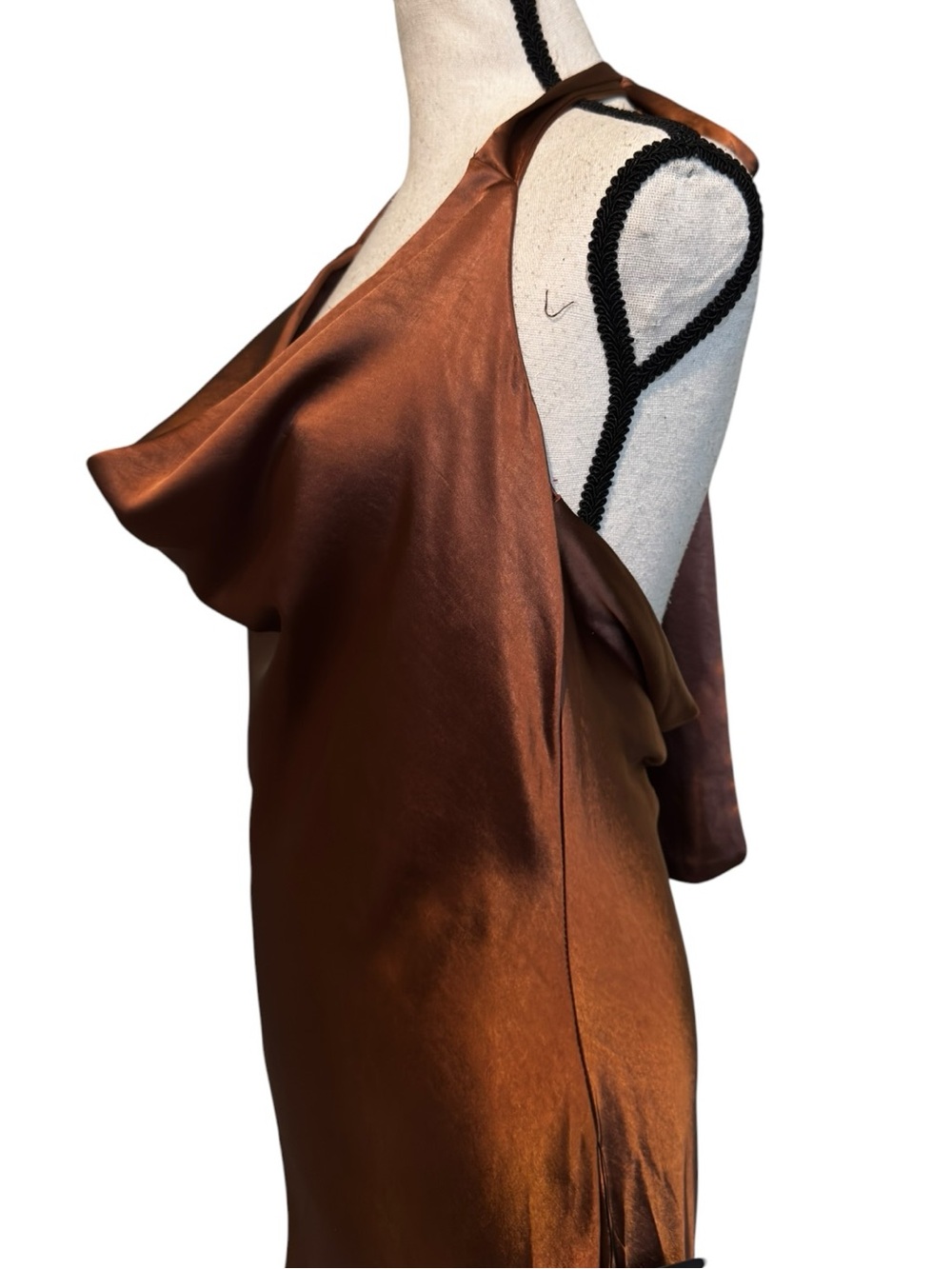 Lulus Sophisticated Impression Brown Satin Backless Cowl Midi Dress NWT –Size M - Picture 12 of 12